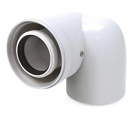 Gomito asimmetrico 060/100 x 90ºMH Coassiale Polipropilene (colonne speciali), codice ricambio 61090ASIMHP15