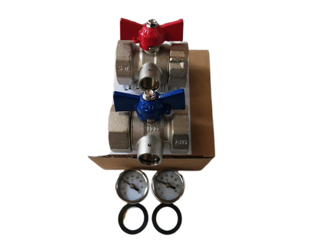 Standard straight shut-off manifold valve set with thermometer Schutz, part number 5004132