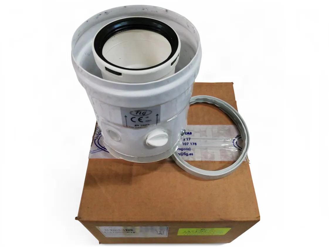 Manguito SPC 60/100 MH Polipropileno 11cm. Con tomas de muestras analisis de combustión, referencia 610TMMHP15