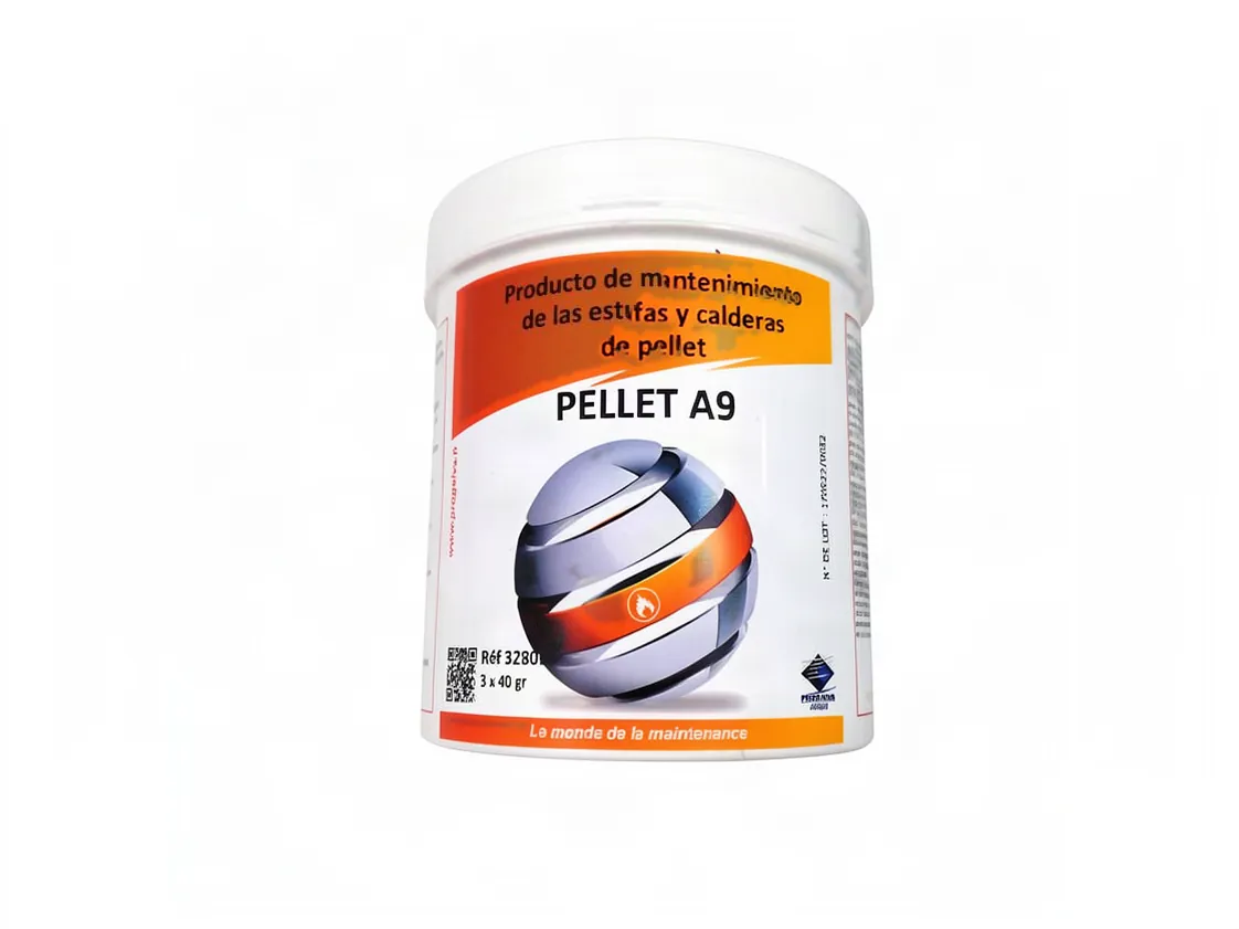 Aditivo producto de mantenimiento de calderas de pellets pellet A9. Contiene 3 bolsas, referencia RJ-024512