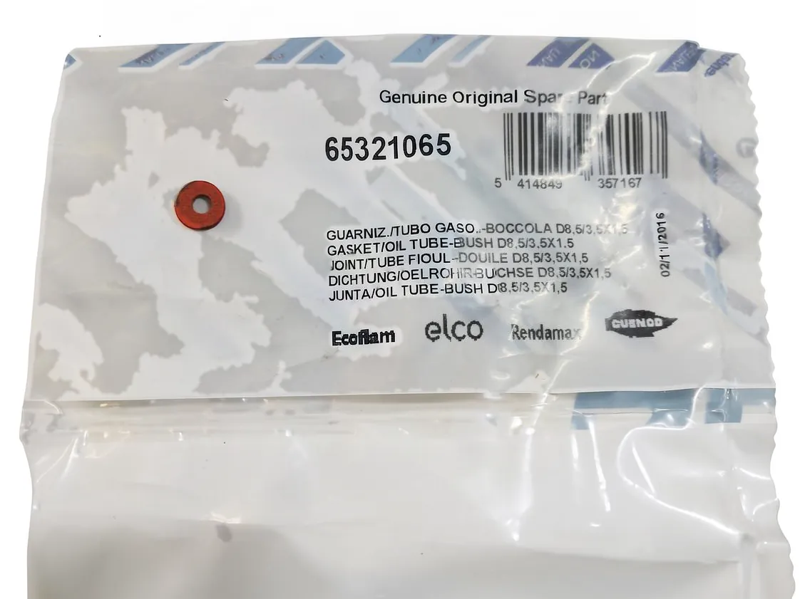 Guarnizione piana 8.50x3.50x1.5mm. Ecoflam MAX 1 - MAX 1R Tubo gasolio, codice ricambio 65321065