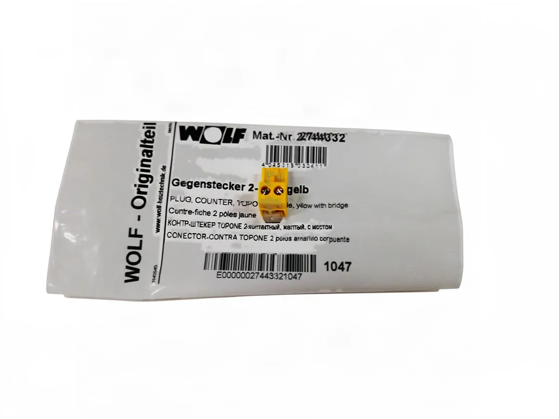 Conector Wolf CGB 2K 20 dos polos amarillo con puente TA, referencia 2744332