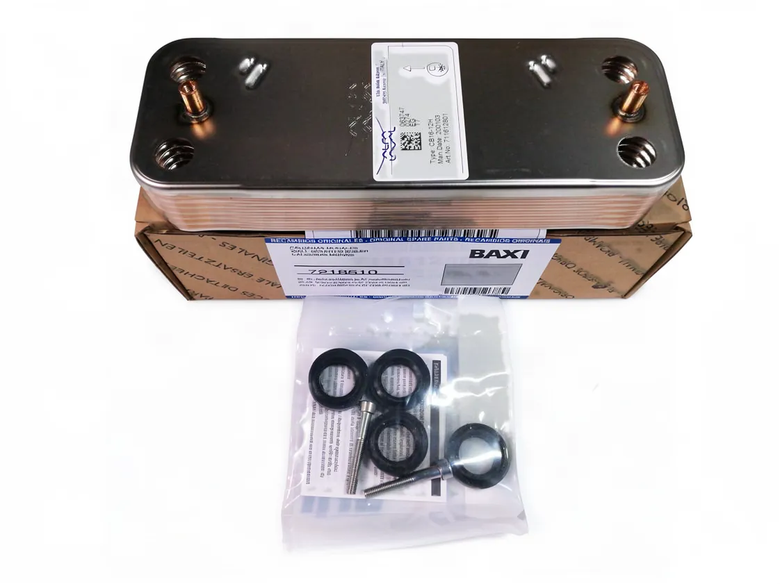 Intercambiador placas Baxi Roca Novanox 24/24 F v01 (12placas IPT172x42mm Anclajes 168mm), referencia 7218510