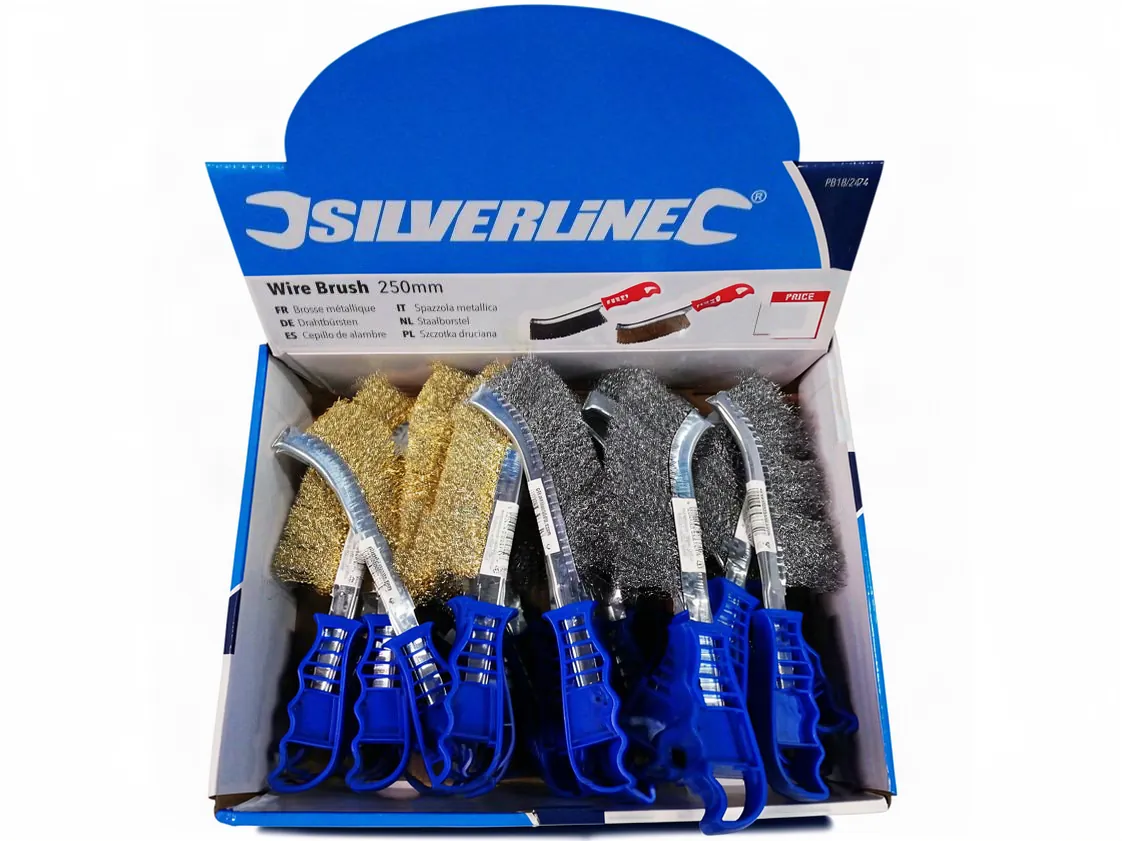 Cleaning Brush (kit Box of 24uds, 12 of 369742 + 12 of 699874) With steel and brass bristles Silverline, part number PB18/24