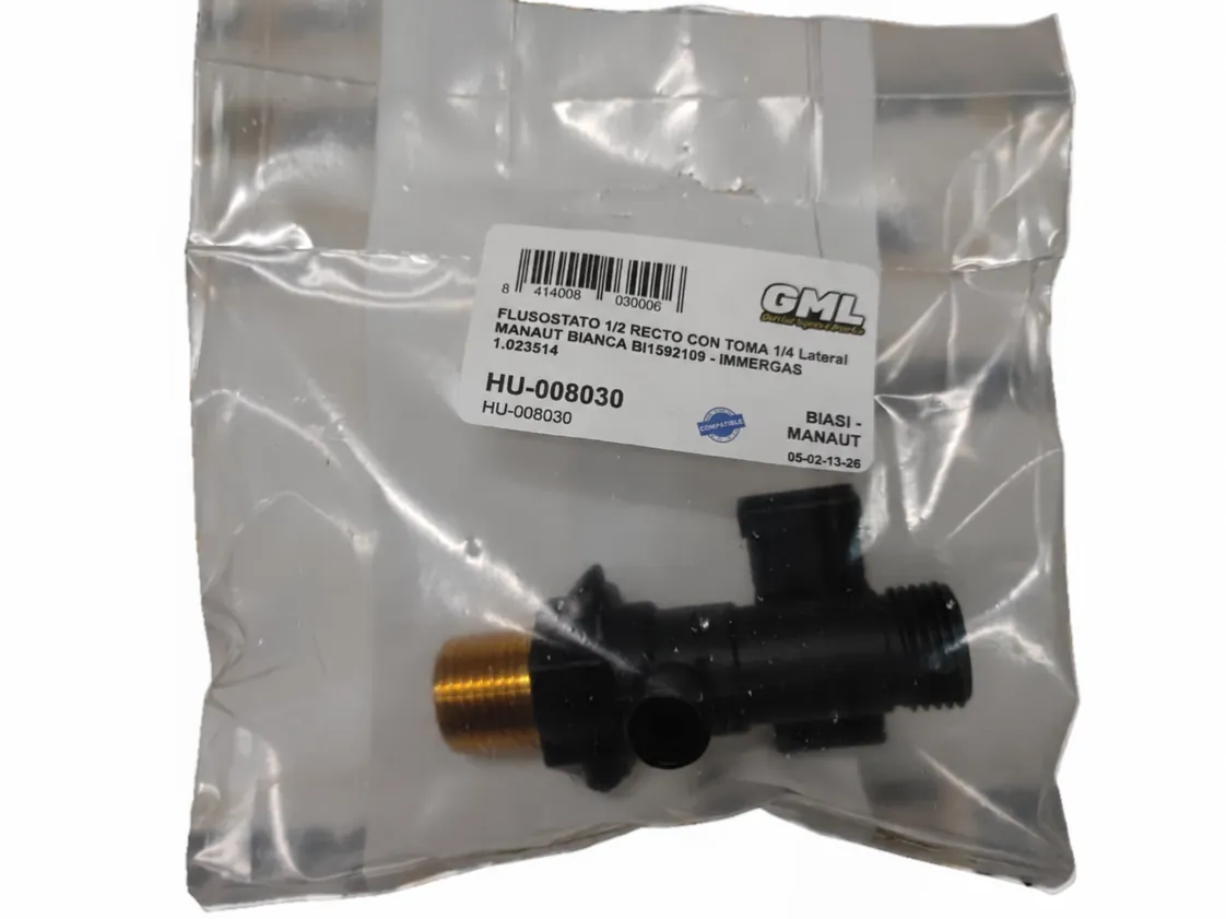 Fluxostat 1/2 droit avec prise 1/4 Latérale Manaut Bianca BI1592109 - Immergas 1.023514, référence HU-008030