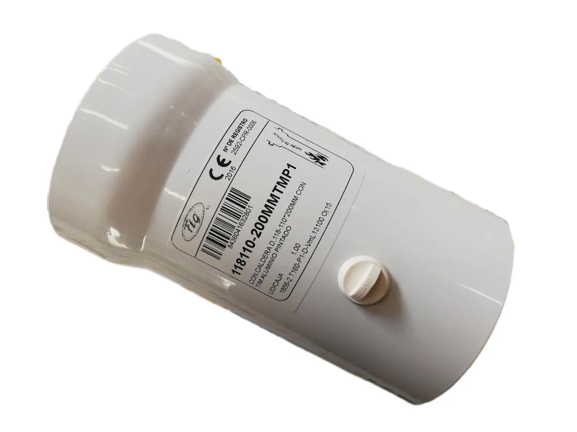 Vertical nozzle 110 to 118mm. of 20cm with test point. Aluminium for boiler or atmospheric gas water heater, part number 118110200MMTMP1