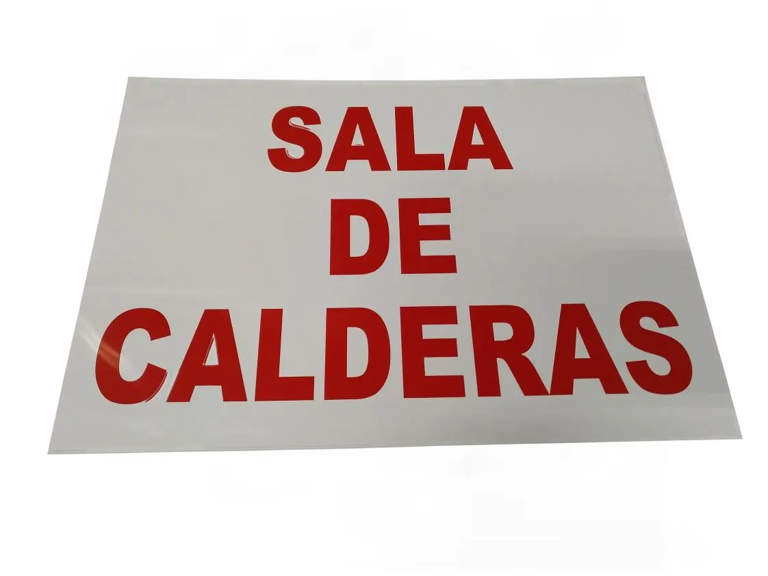 Adesivo sinalização "Sala de Caldeiras" Med.35x25cm, referência LR-031490