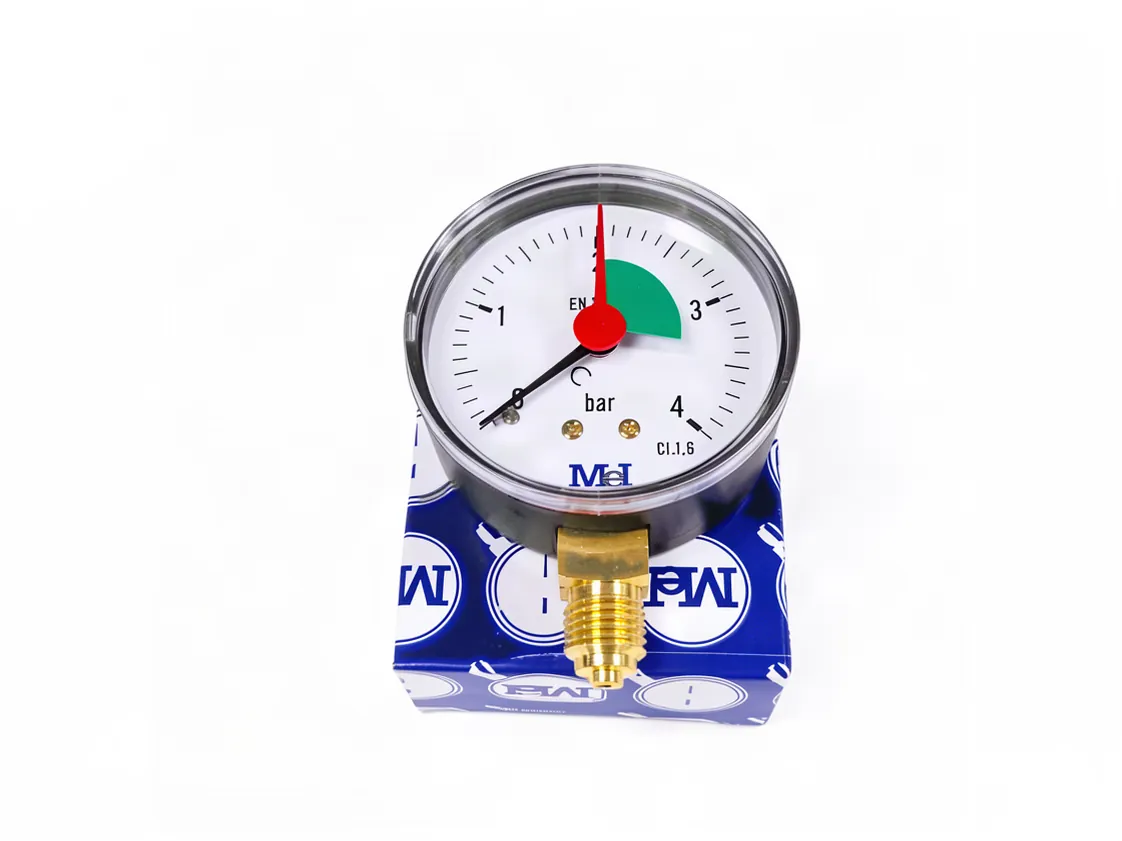 Pressure gauge 0-04 bar 1/4M Ø63mm vertical with red needle, part number ZZ-030741