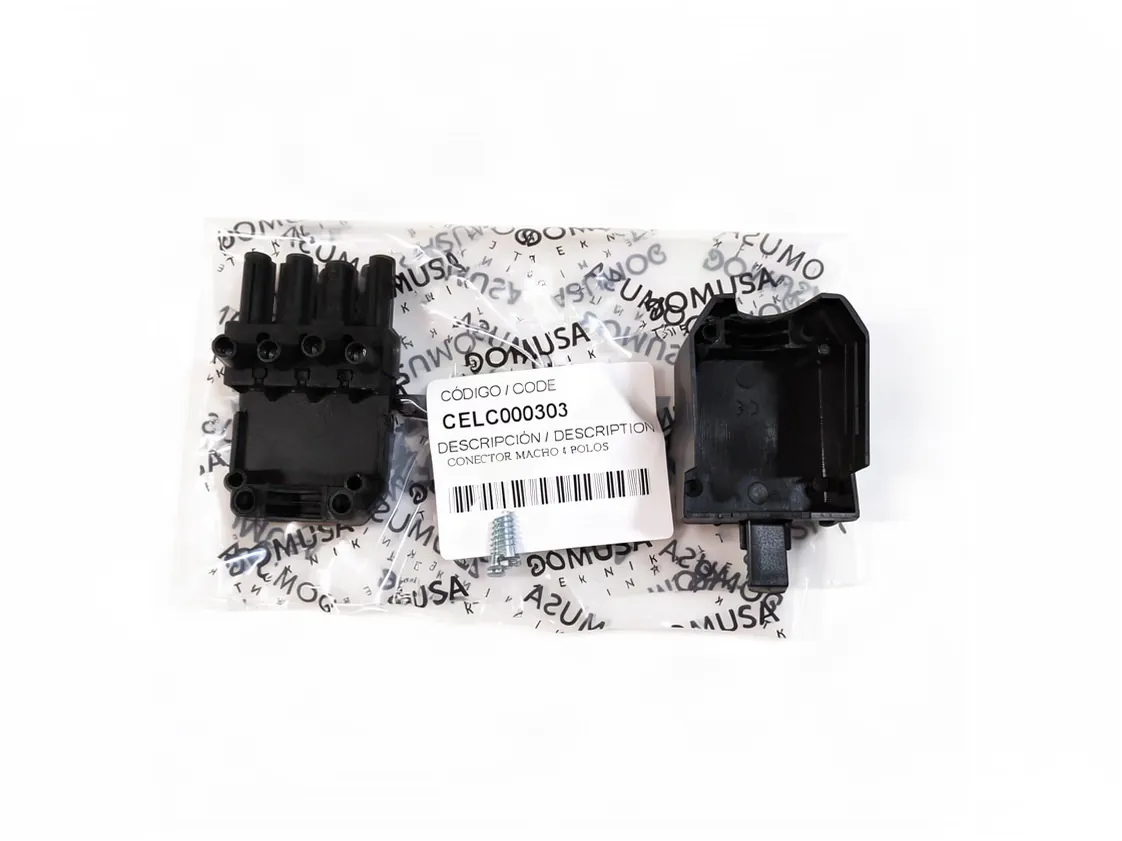 Ficha conector Domusa 4 Polos Macho, caixa ligação queimador, referência CELC000303