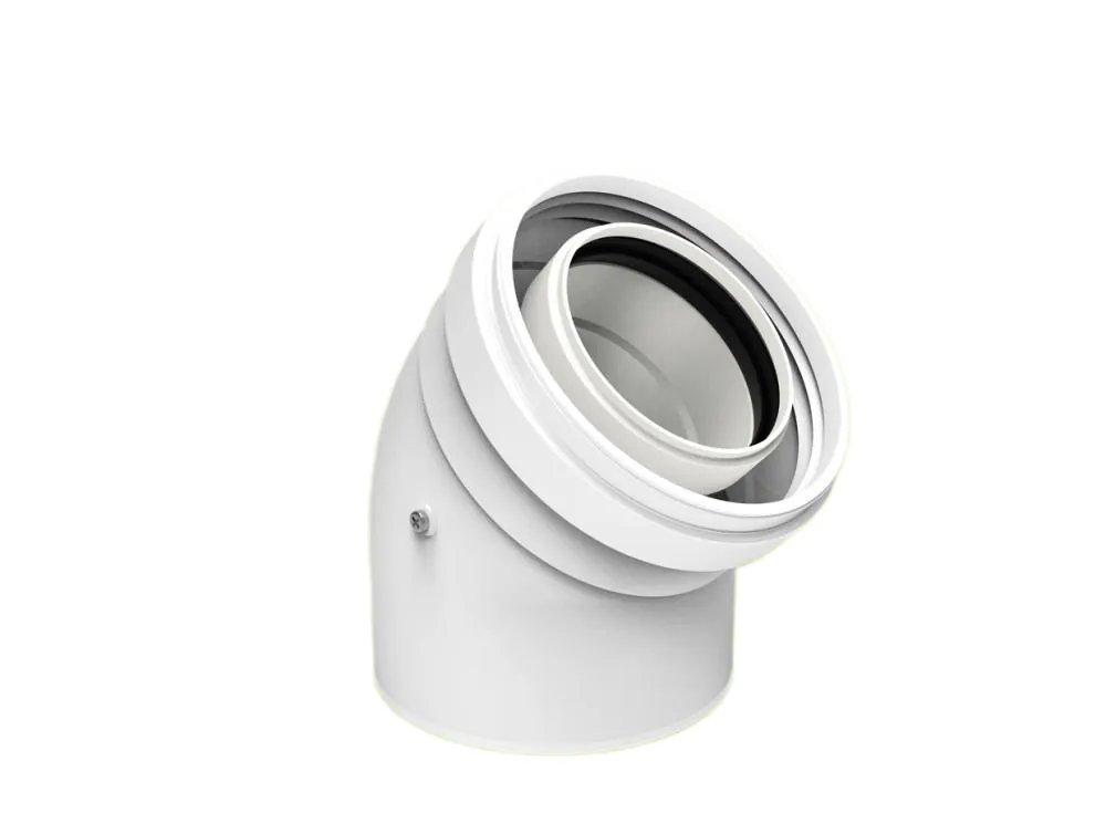 Knie 100/150 x 45ºMH Coaxiaal Polypropyleen, onderdeelnummer 10150-45MHP15