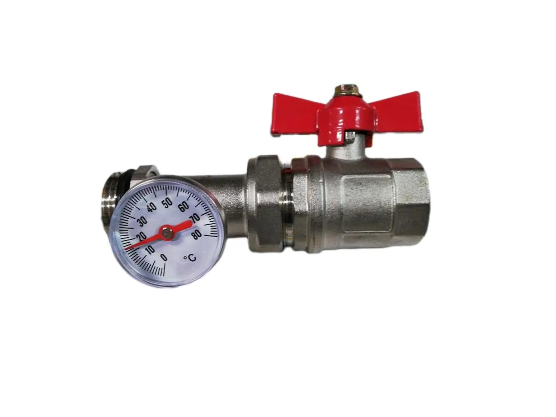 Llave corte recta 1H - 1M R.loco dos piezas con termometro Rojo, referencia KK-030285