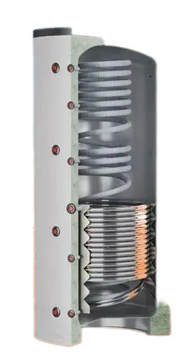 Cordivari Multifunctioneel Gecombineerd Voorraadvat Mod. ECO cobi 2 300. Med.Ø690x1357mm. (Warm Tapwater via RVS-Spiraal) Speciaal voor Lucht-Waterwarmtepomp, onderdeelnummer GO-039026