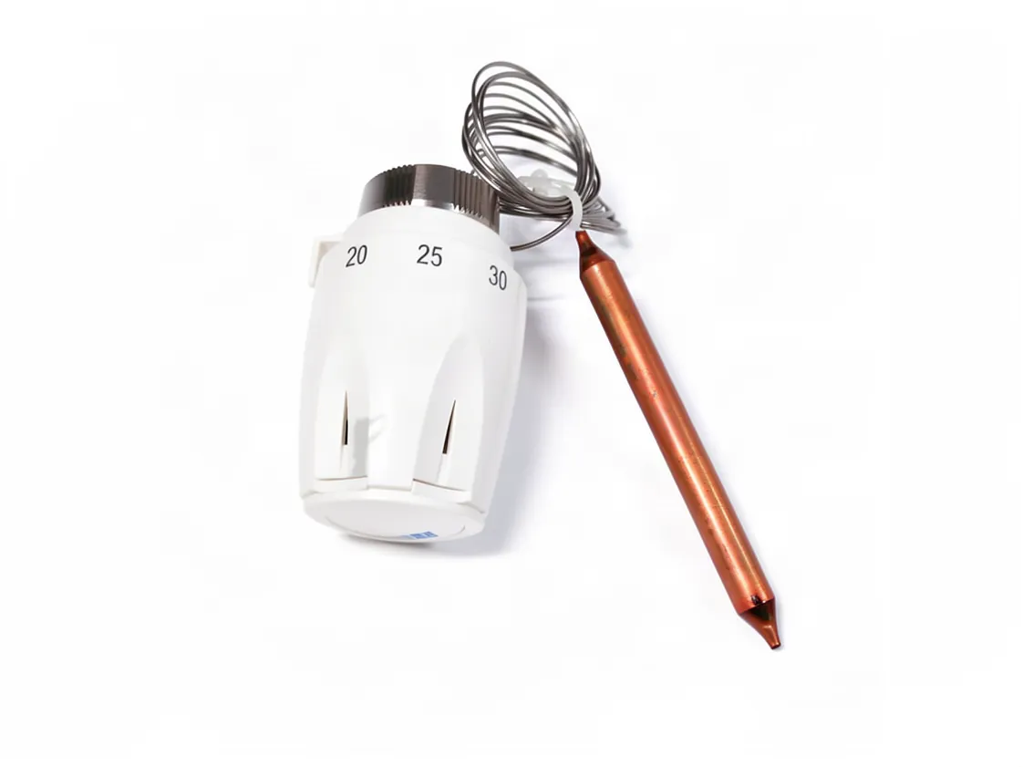 Motore valvola miscelatrice riscaldamento a pavimento Normalmente Chiuso con capillare 9mm x 2m Regolabile 20ºC-60ºC, Attacco 30x1.5, codice ricambio BR-033209
