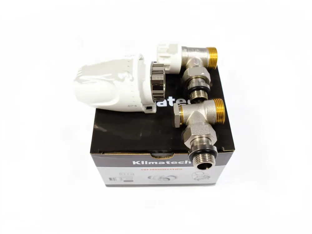Klimatech ensemble kit robinet et arrêt radiateur bicône thermostatique de 1/2 compression M24x1.5 (bicônes non inclus), référence 38777