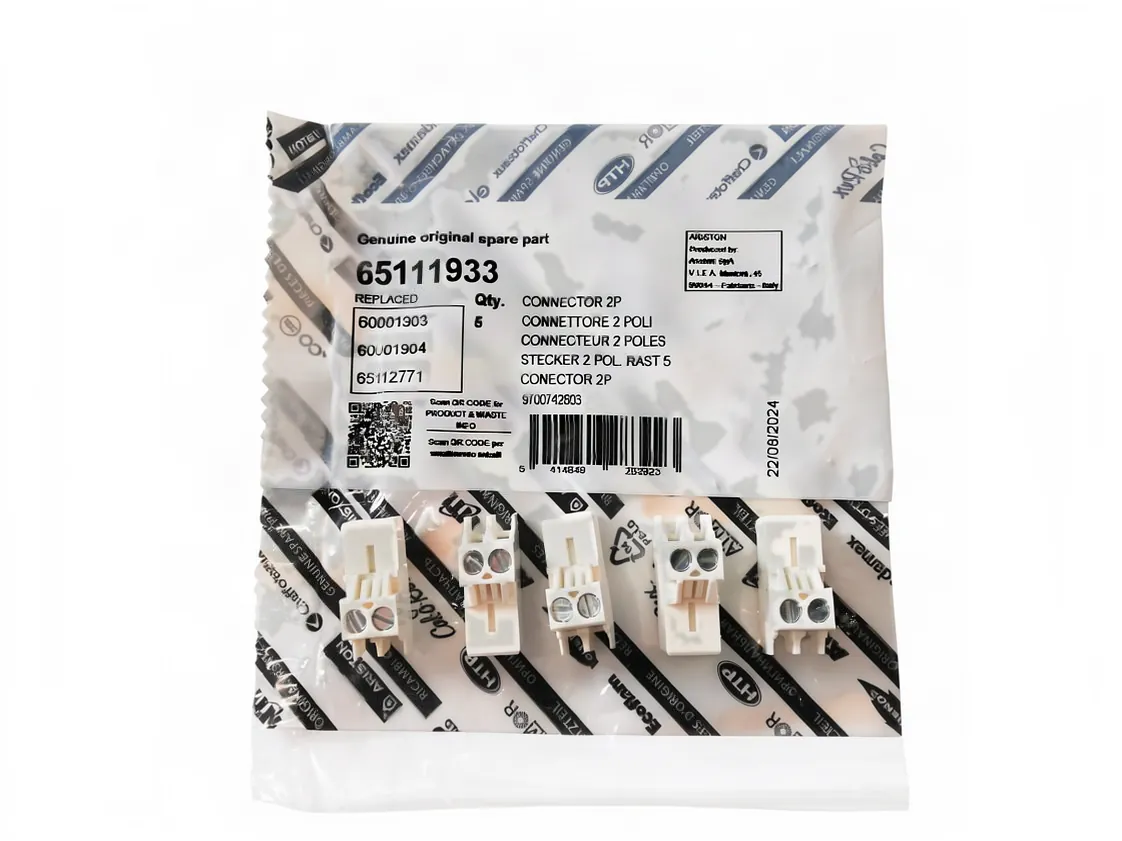Conector placa electrónica Ariston Pigma Advance 2 Contactos (Kit 5 uds), referencia 65111933