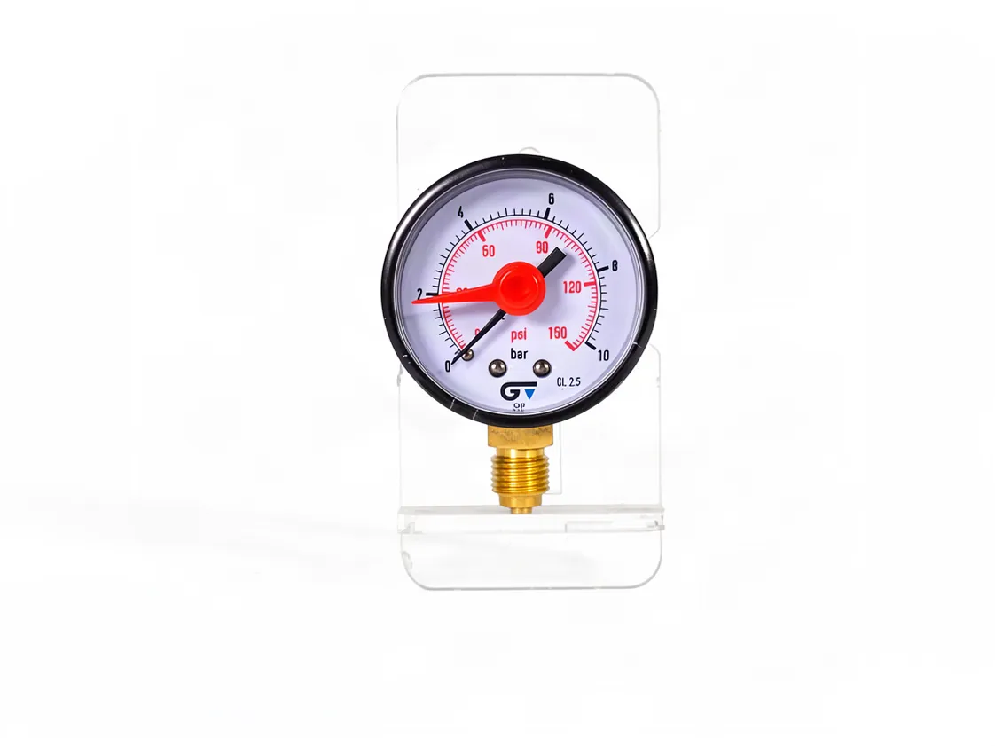 Pressure gauge 0-10 bar 1/4M vertical with red needle, part number 3819010