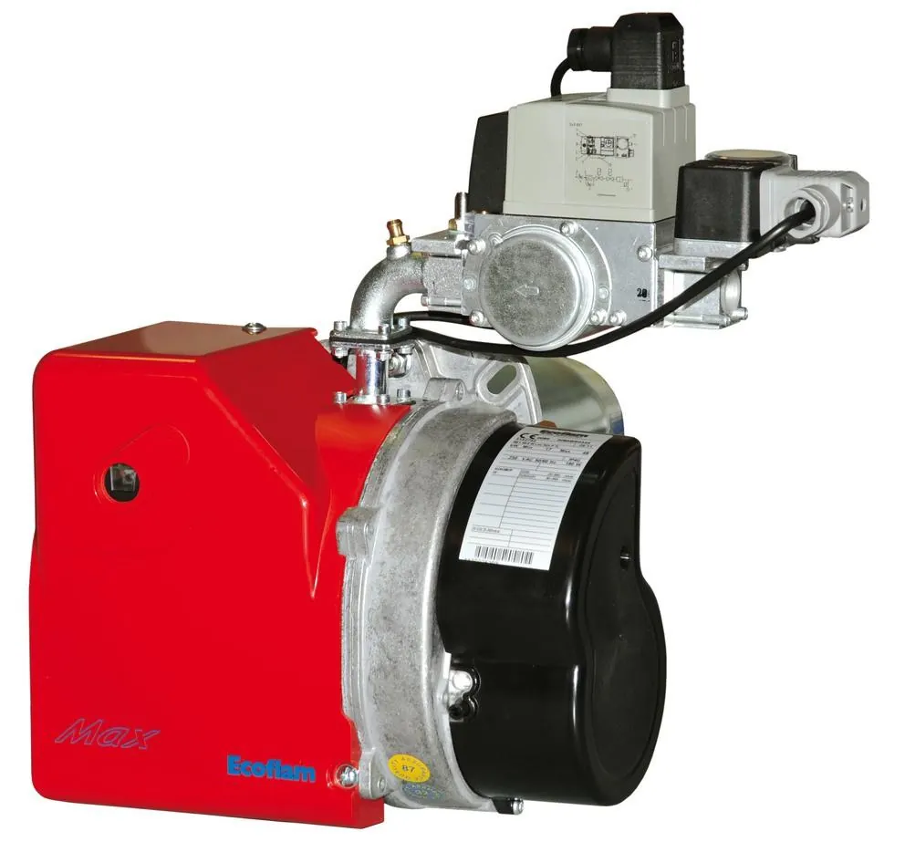 Ecoflam MAX Gas 120PAB TC Gasbrenner (2 Stufen und kurzes Rohr) einschließlich Erdgasbrennnerrampe 3123960, Teilenummer 3123954