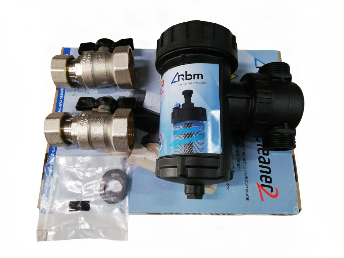 Filtro magnetico desfangatore 1-1/4" safecleaner 3bar 90º, con valvole a sfera, codice ricambio VU-033647