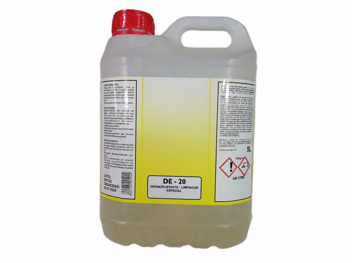 Additif acide détartrant nettoyage de tuyauterie "GML DE-20" Bidon 05 Litres concentré, référence PD-034597