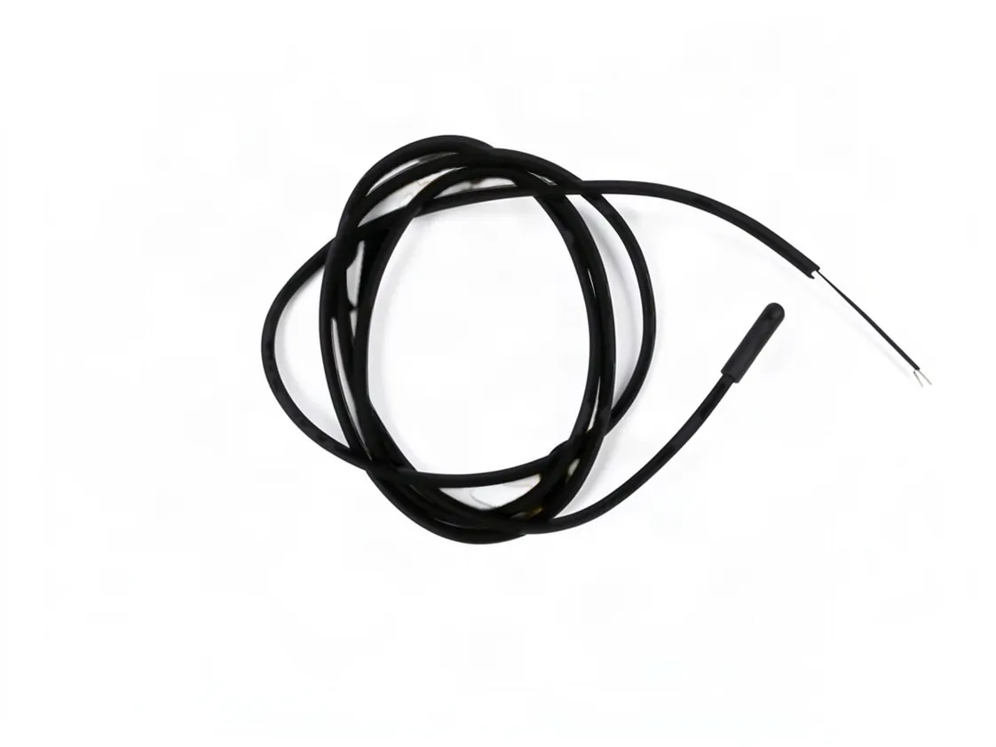 Sonda controllo aria caldaia stufa pellet Tipo NTC 10K con bulbo cilindrico PTE doppio isolante stampato 6x5x15mm. Lung. 1000mm, codice ricambio QE-030999
